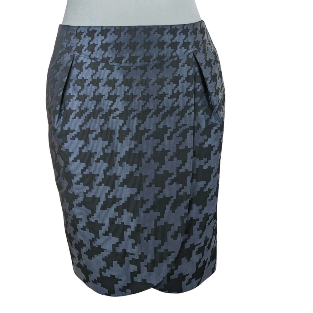 Luca Luca Faux Wrap Houndstooth Skirt US 6 IT 42 Black Blue‎ Knee Pockets Italy